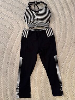 CALIA by Carrie Underwood Black Capri Leggings with White Stripe Accents